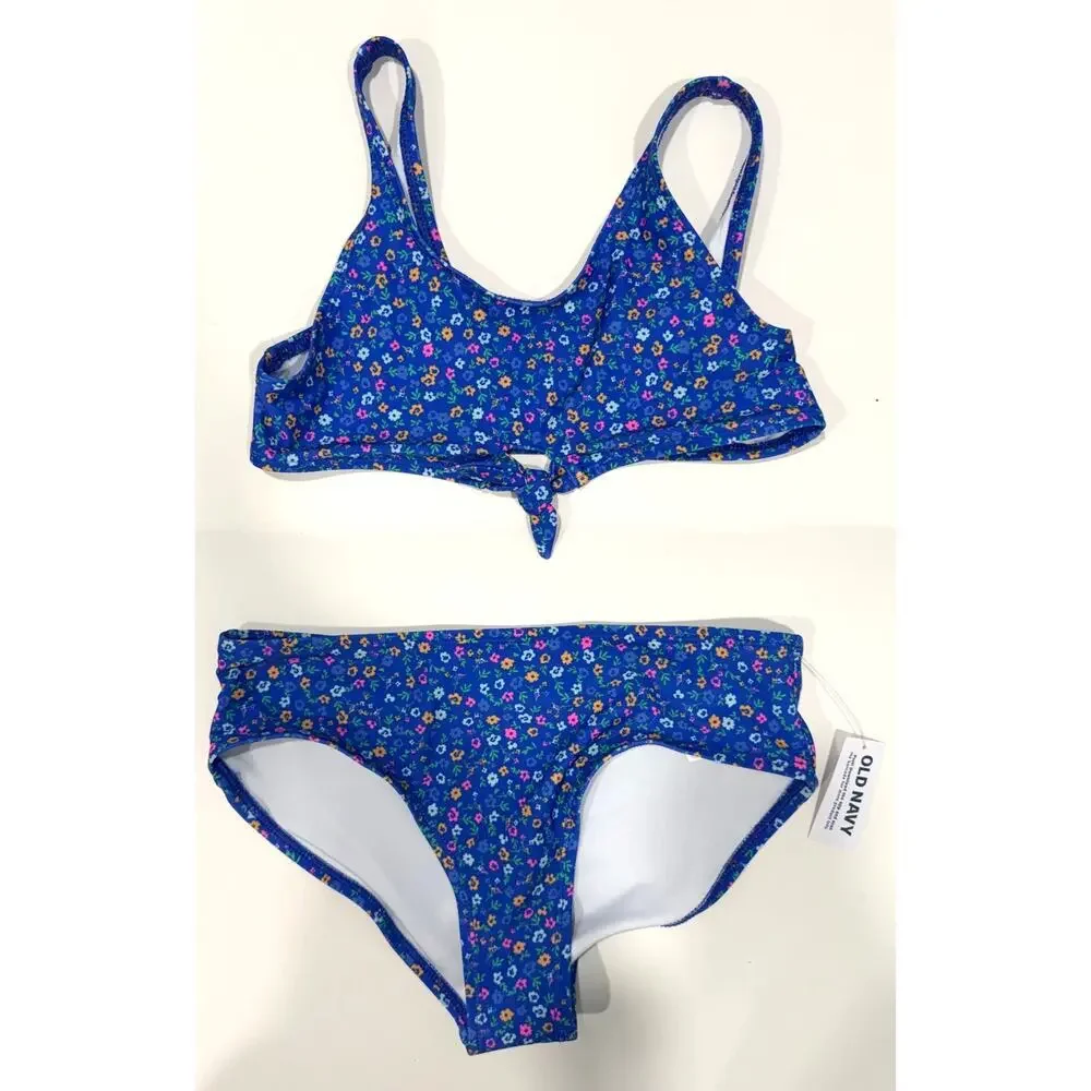 NWT Old Navy Two Piece Floral Print Tie Front Bikini Swimsuit Kids L (10-12)